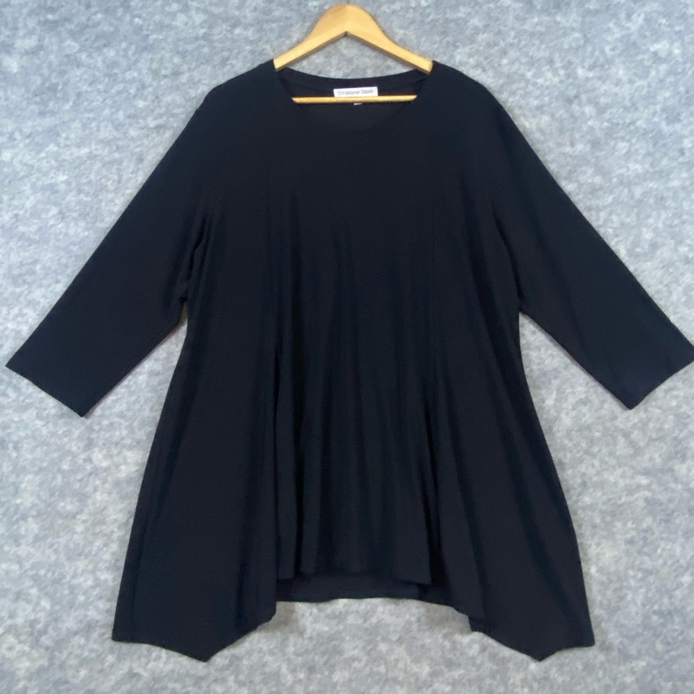 Christopher Calvin‎ Tunic Top Women’s Size L Black Handkerchief Hem Long Sleeve